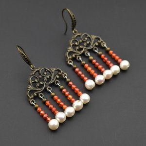 Carnelian earrings dangle, large colorful earrings boho